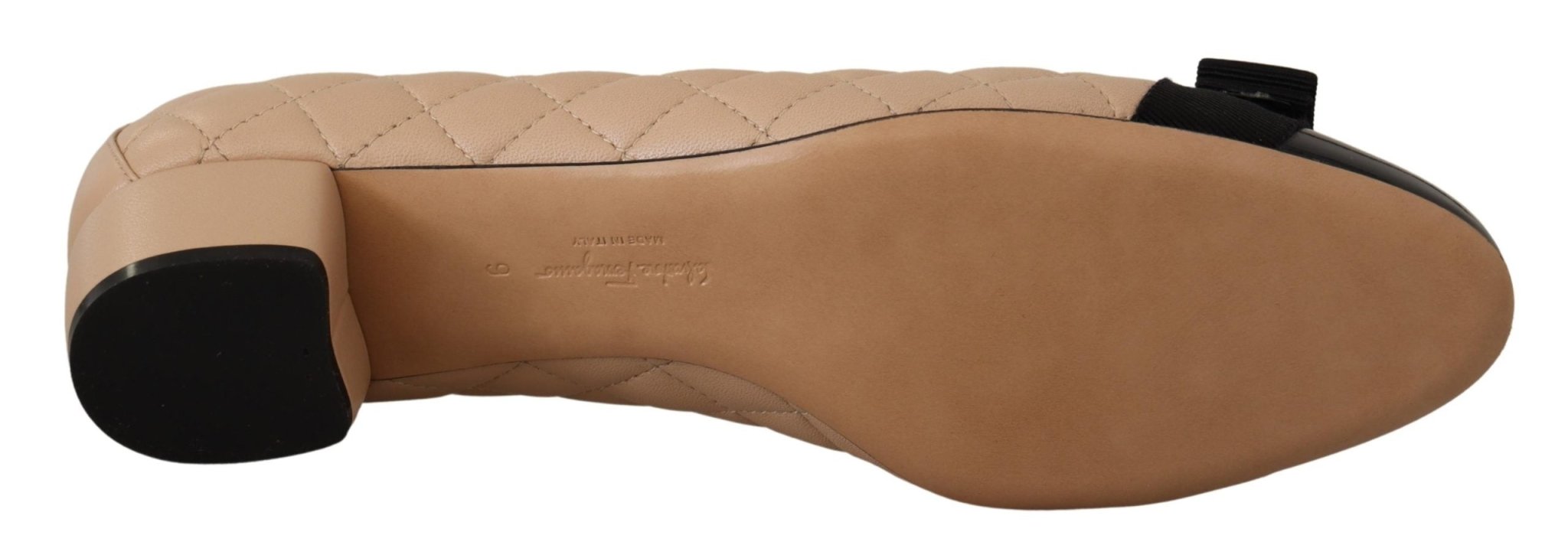 Salvatore Ferragamo Beige and Black Nappa Leather Pumps Shoes - Fizigo